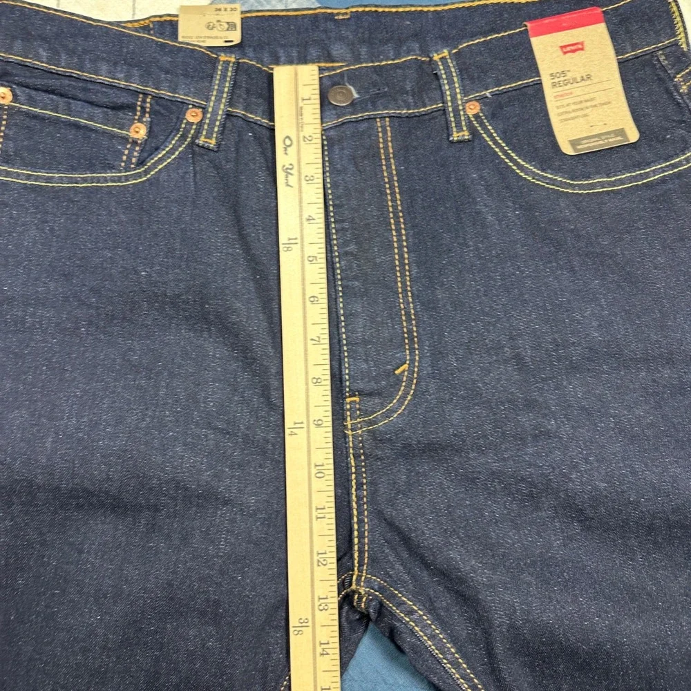 NWT Levis 505 Regular Fit Stretch Jeans Mens 36x30 Dark Indigo Straight Leg